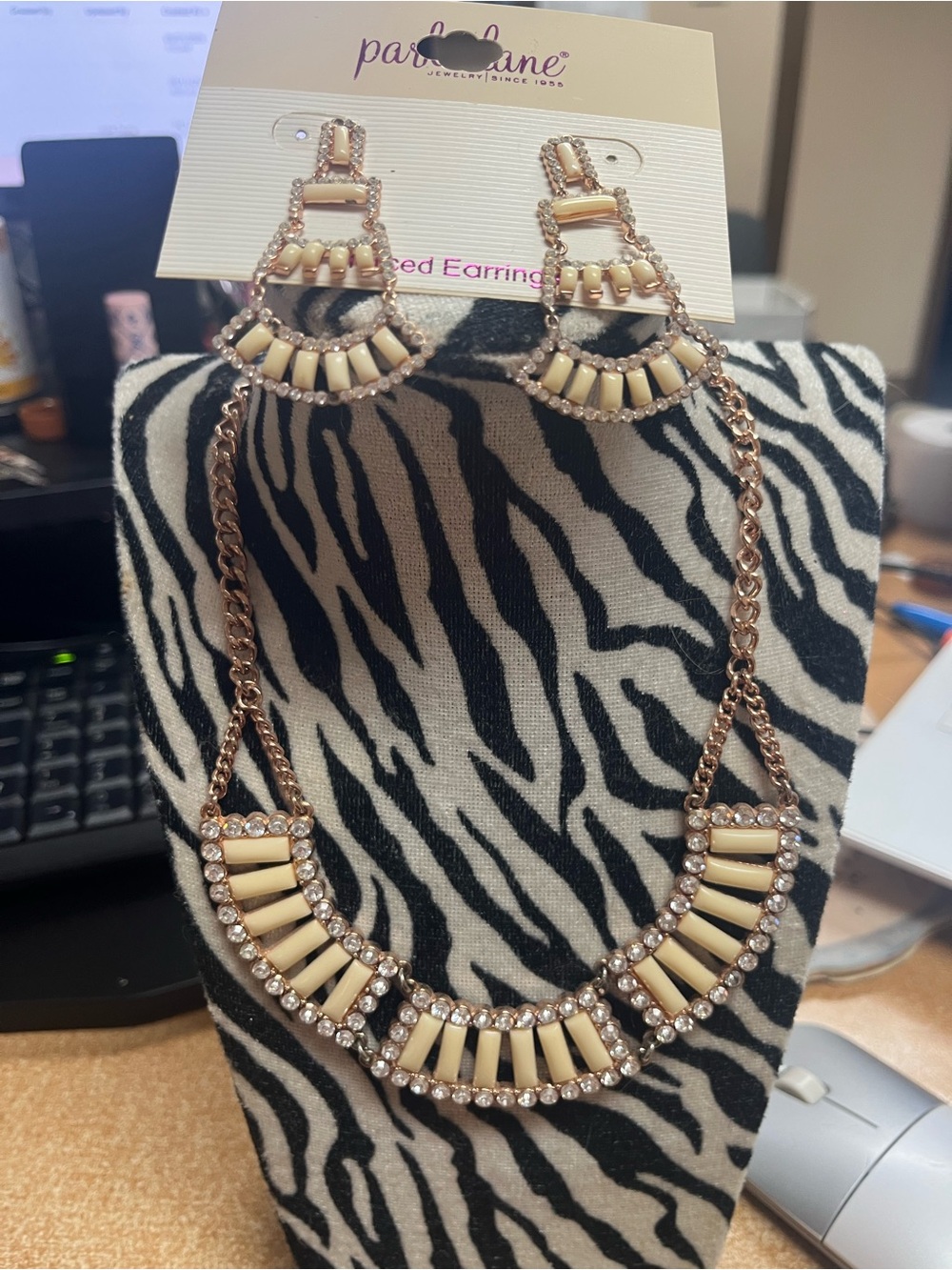 Park Lane Cream and Rose Gold Statement Necklace & Earrings Set